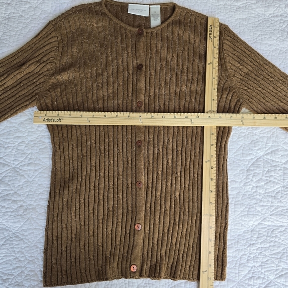 Liz Claiborne Wool Blend Cable Knit Button Up Shimmer Cardigan Sweater - Picture 13 of 14